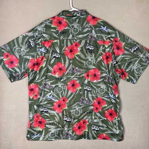 AE Sport Shirt Mens XXL Green US Marines Hawaiian Button Up Beach Adult - Picture 9 of 10